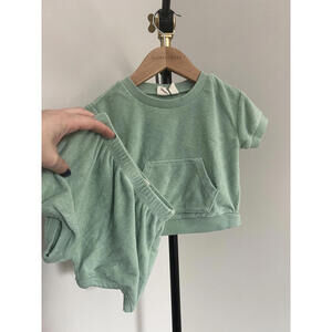 Baby Gap Sage Green Terry Cotton Blend Two Piece Set
